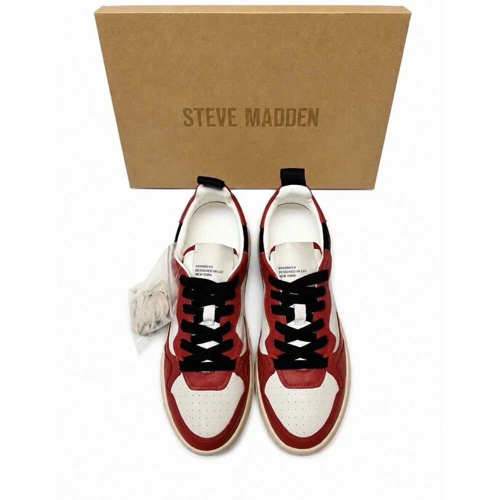 Steve Madden Women's Everlie Red White Leather Sneakers Size 9M New in Box